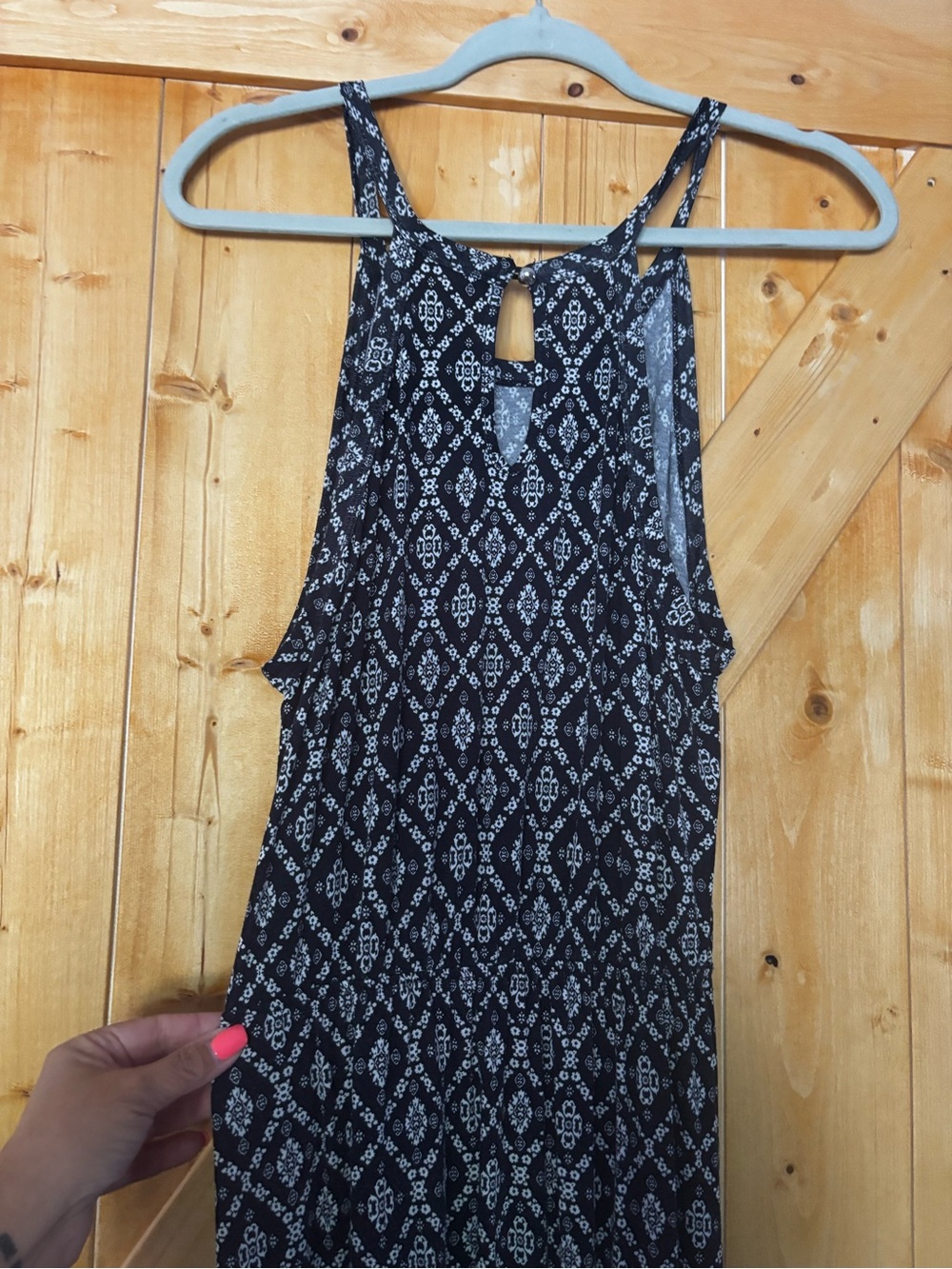 PAPERMOON Navy & White Diamond/Medallion Geometric Halter Maxi Dress - Size M - Picture 11 of 11